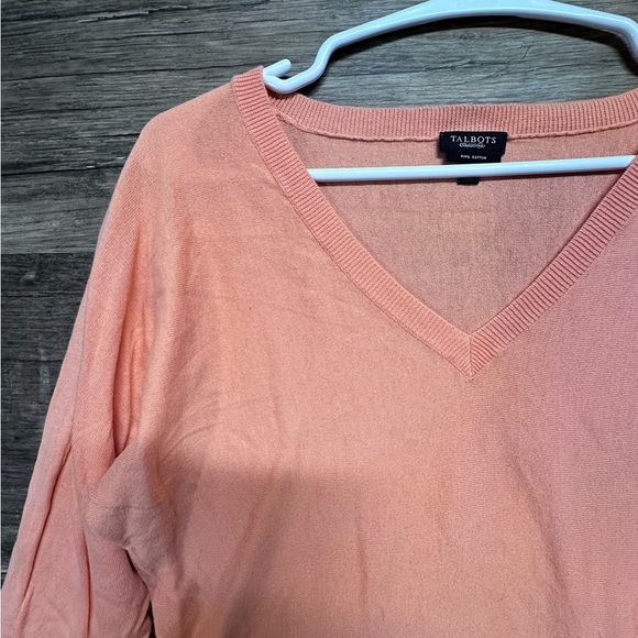 Talbots Peach Coral 100% Pima Cotton V-Neck Sweater - Picture 6 of 7